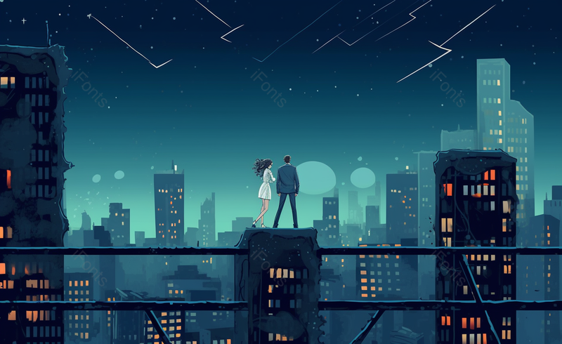插画手绘夜晚高楼下的情侣背景图,插画/手绘图,插画/手绘图库,插画/手绘图下载,插画/手绘